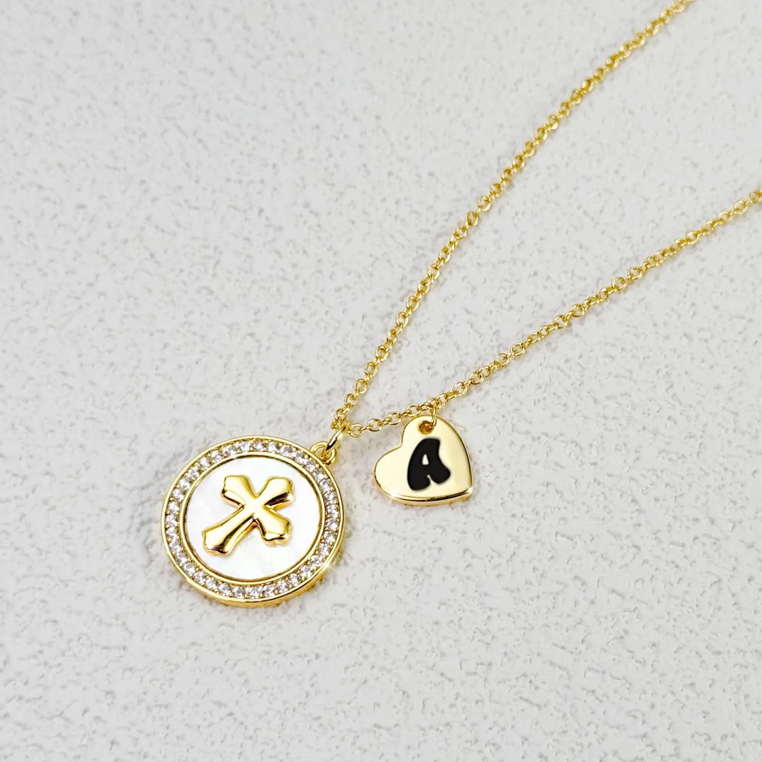 REGIS Cross Necklace for Women, 14K Gold Plated Round Cubic Zirconia Pendant with A-Z Initial Charms, Dainty Personalized Faith Jewelry Gift for Her