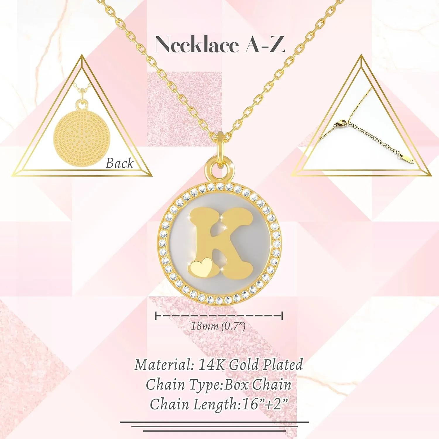 REGIS Necklace for Women Gold Initial Necklace 14K Gold-Plated Round Pendant Personalized A-Z Letter Chain Jewelry Gift for Her
