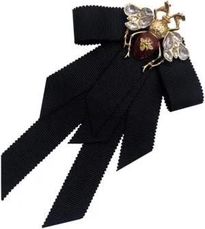 Retro Bowtie Brooch Animal Brooch Corsage Pretied Bow Tie Lapel Pin Shirt Tie Jabot Collar Neck Tie for Women Uniform (Black)