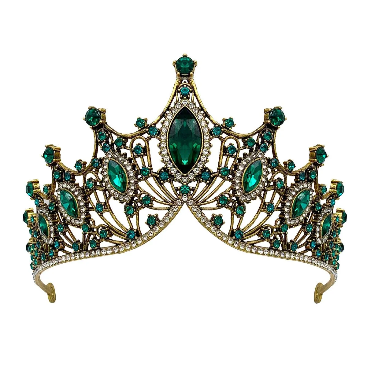 Rhinestone Crystal Tiara Crown for Women Silver Bridal Wedding Headband Elegant Princess Hair Accessories for Birthday Prom Quinceanera (Dark gold-green, Standard)