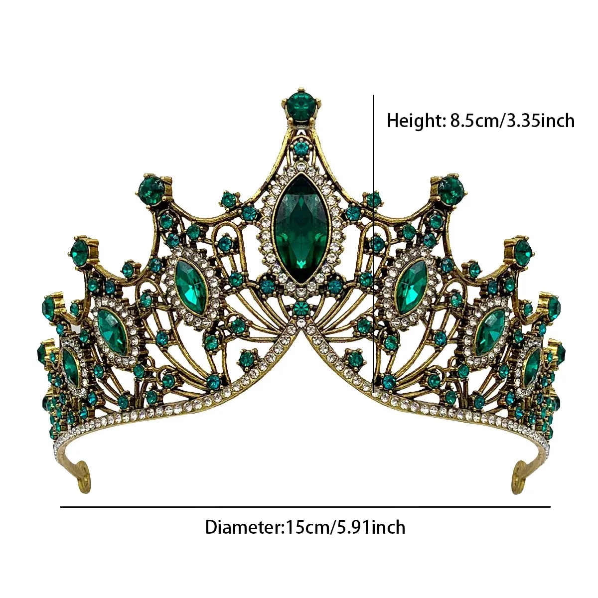 Rhinestone Crystal Tiara Crown for Women Silver Bridal Wedding Headband Elegant Princess Hair Accessories for Birthday Prom Quinceanera (Dark gold-green, Standard)