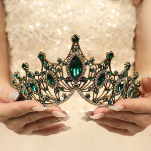 Rhinestone Crystal Tiara Crown for Women Silver Bridal Wedding Headband Elegant Princess Hair Accessories for Birthday Prom Quinceanera (Dark gold-green, Standard)