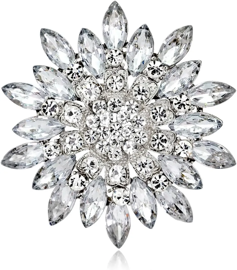Rhinestone Flower Brooch for Women Sparkling Crystal Sunflower Brooch Pin Trendy Large Big Flower Brooch Elegant Clothing Hat Bag Accessories Christmas Birthday Party Wedding Costume Jewelry