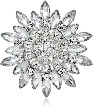 Rhinestone Flower Brooch for Women Sparkling Crystal Sunflower Brooch Pin Trendy Large Big Flower Brooch Elegant Clothing Hat Bag Accessories Christmas Birthday Party Wedding Costume Jewelry