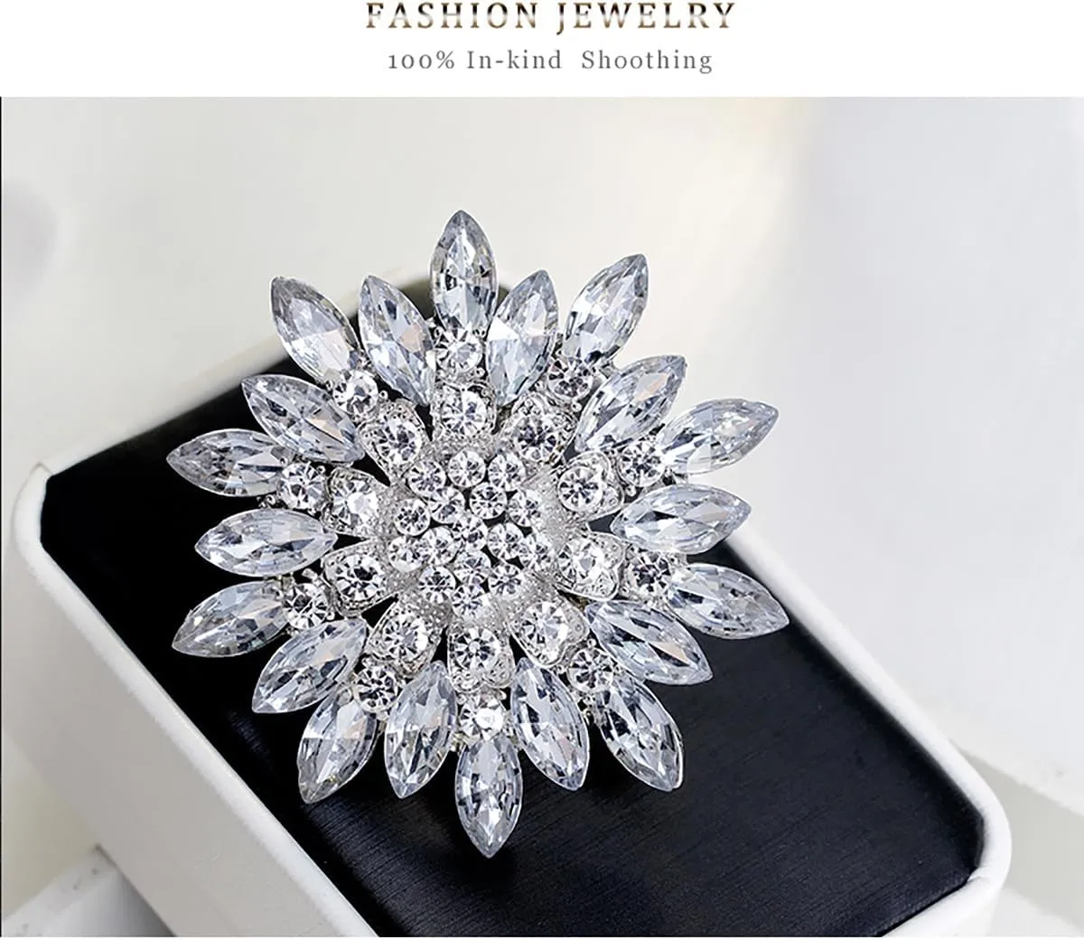 Rhinestone Flower Brooch for Women Sparkling Crystal Sunflower Brooch Pin Trendy Large Big Flower Brooch Elegant Clothing Hat Bag Accessories Christmas Birthday Party Wedding Costume Jewelry
