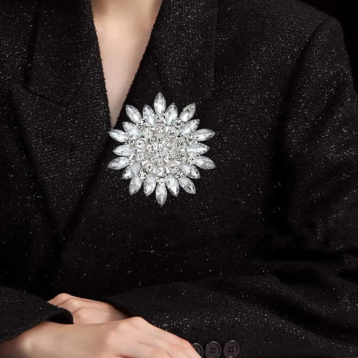 Rhinestone Flower Brooch for Women Sparkling Crystal Sunflower Brooch Pin Trendy Large Big Flower Brooch Elegant Clothing Hat Bag Accessories Christmas Birthday Party Wedding Costume Jewelry
