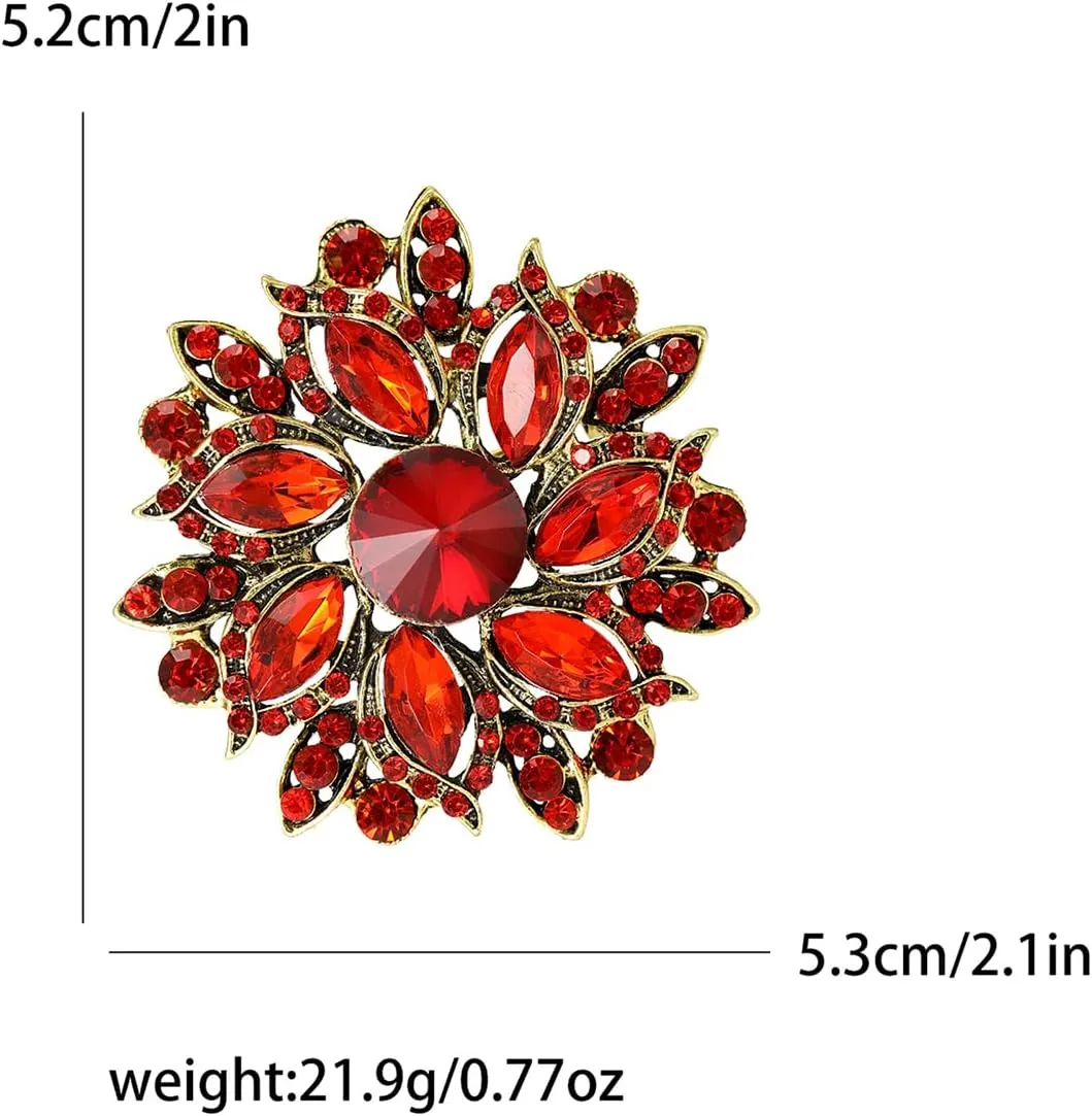 Rhinestone Flower Brooch for Women Vintage Crystal Flower Brooch Pin Elegant Clothing Hat Bag Accessories Christmas Birthday Party Wedding Costume Jewelry