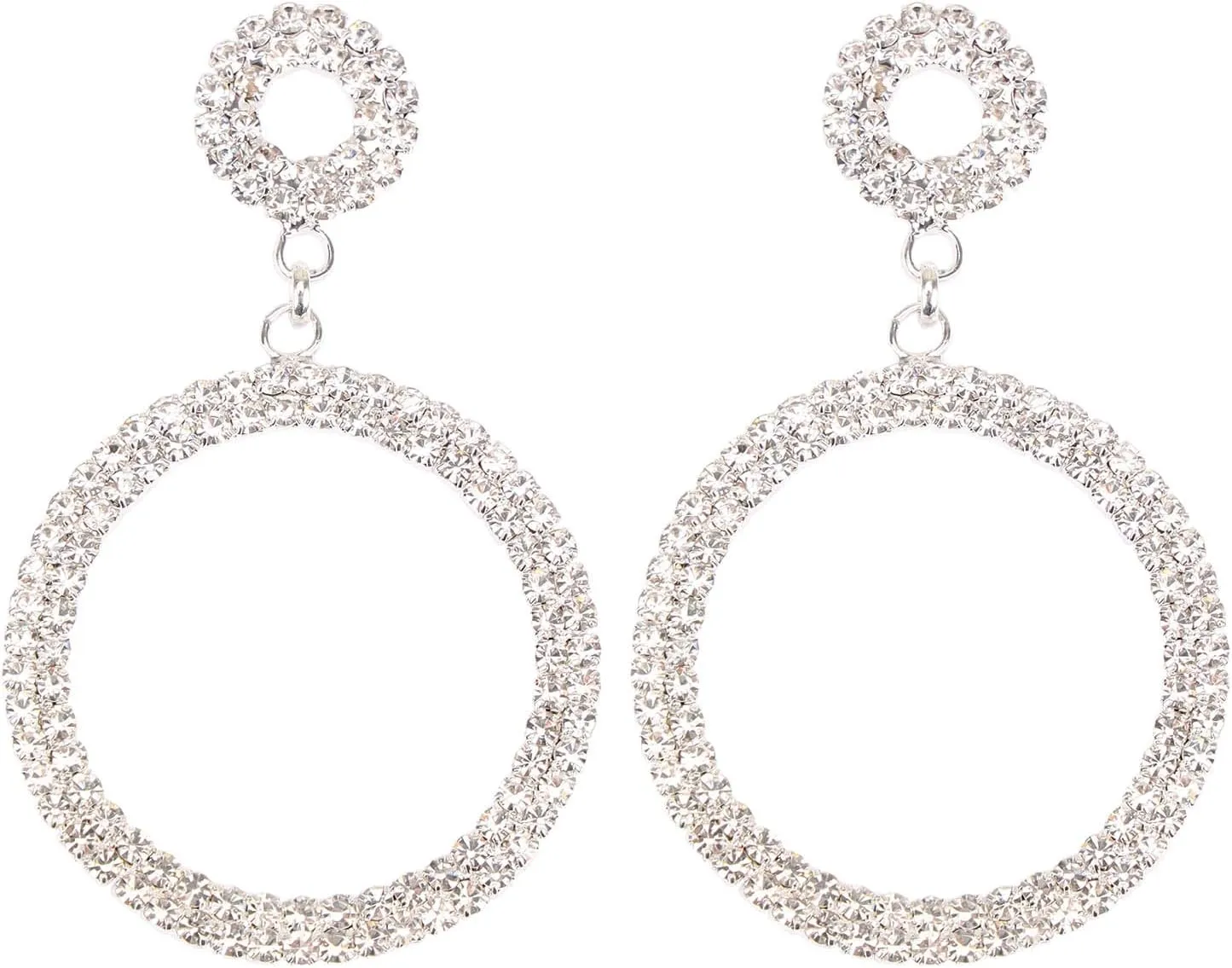 Rhinestone Round Circle Dangle Earrings Sparkly Wedding Jewelry