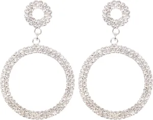 Rhinestone Round Circle Dangle Earrings Sparkly Wedding Jewelry