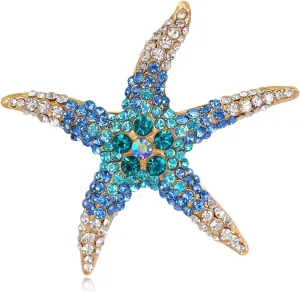Rhinestone Starfish Brooch for Women Shining Starfish Brooch Pin Crystal Star Brooch Pin Cute Ocean Themed Brooch Elegant Clothing Hat Bag Accessories