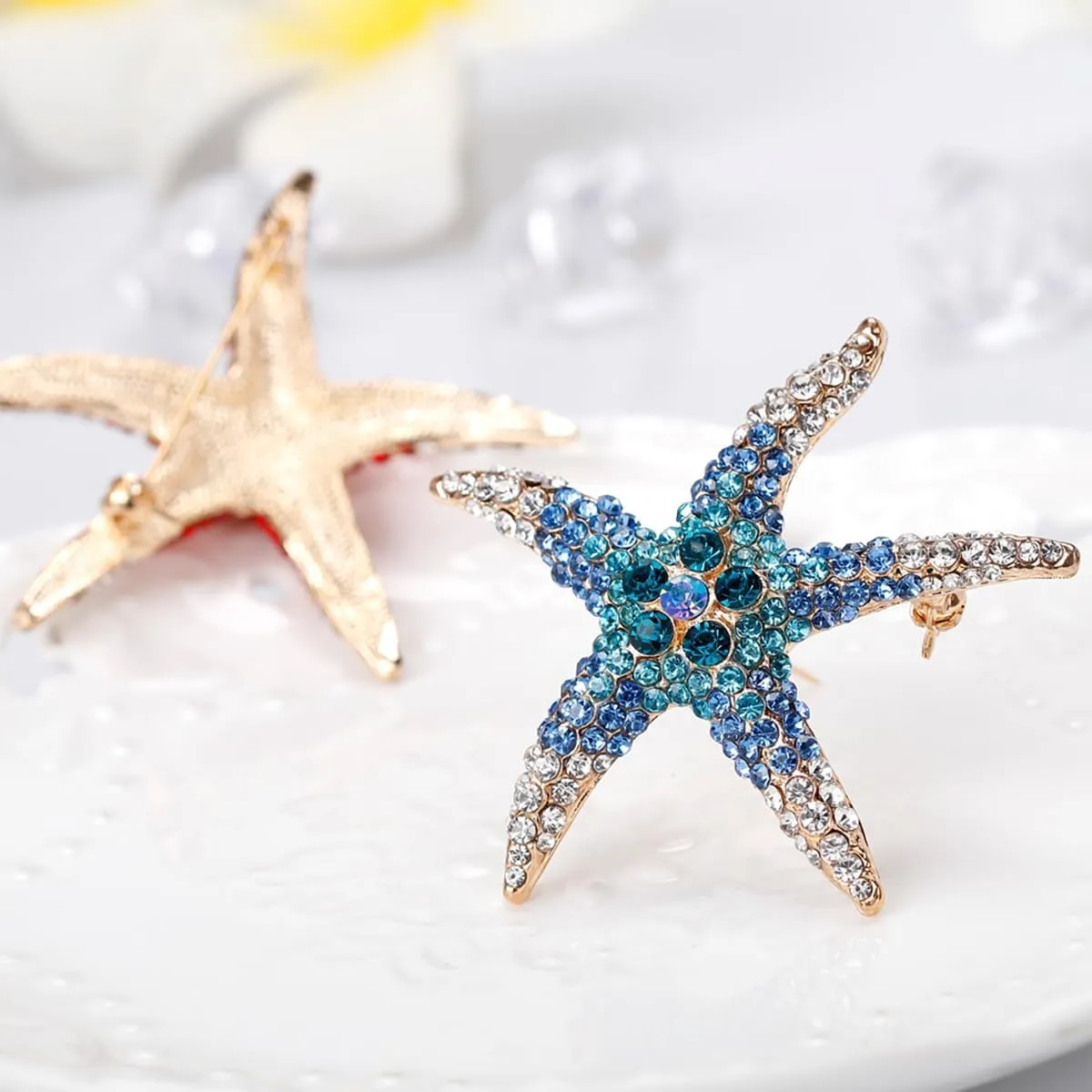 Rhinestone Starfish Brooch for Women Shining Starfish Brooch Pin Crystal Star Brooch Pin Cute Ocean Themed Brooch Elegant Clothing Hat Bag Accessories