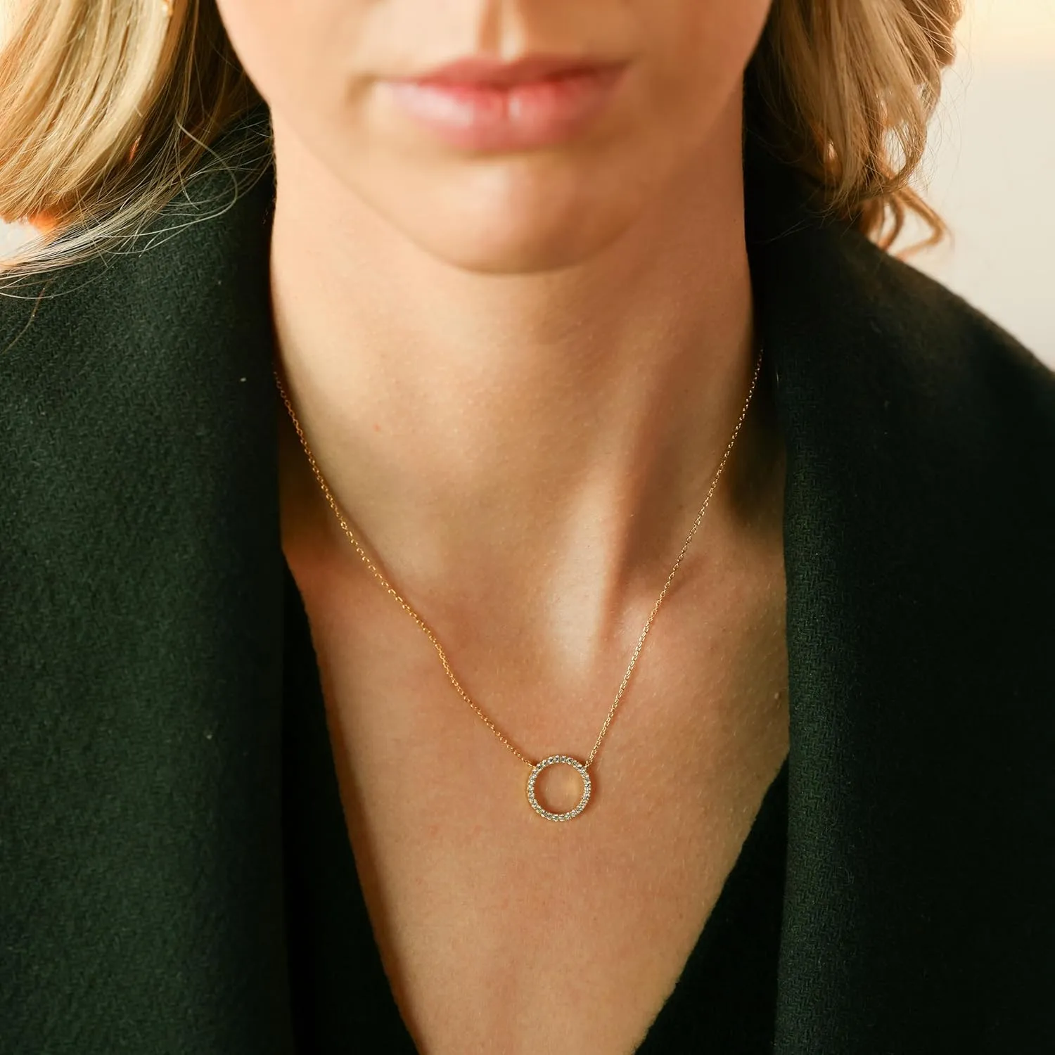 Rhodium Plated Paved Circle Pendant Sterling Silver Necklace for Women