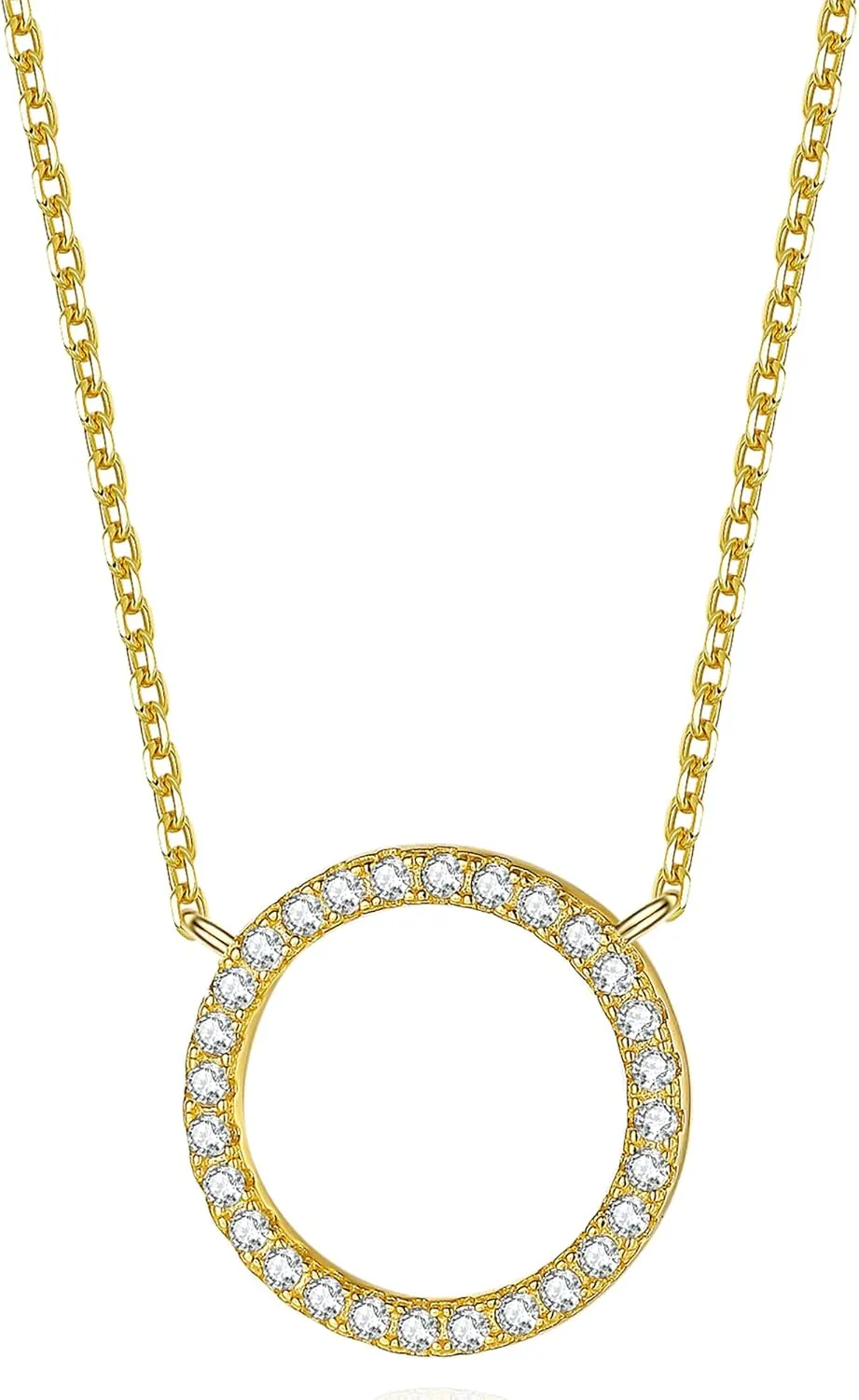 Rhodium Plated Paved Circle Pendant Sterling Silver Necklace for Women