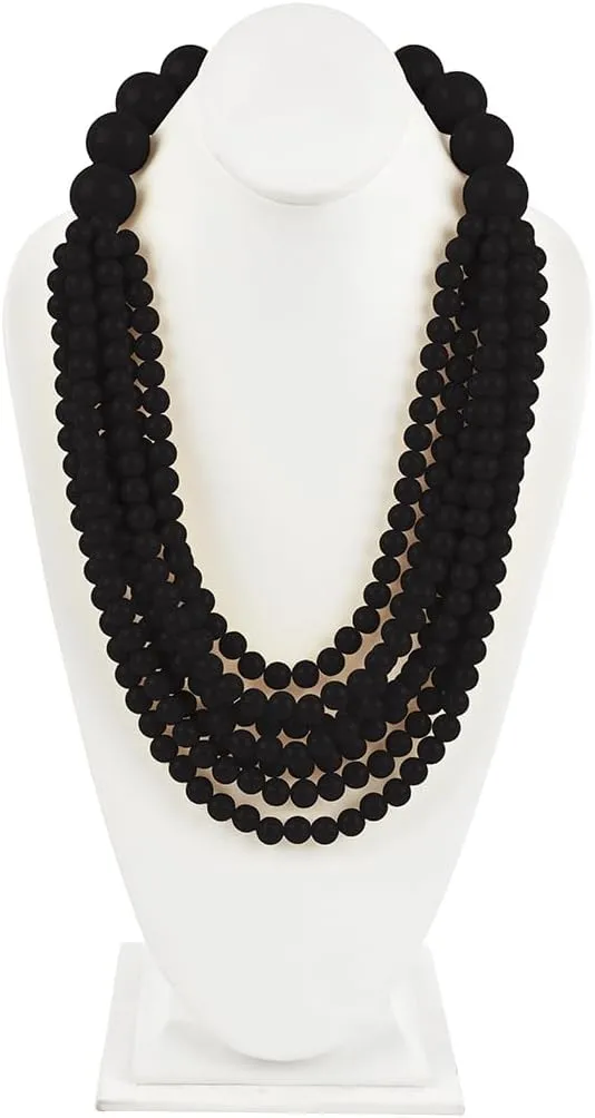 RIAH FASHION Multi Beaded Bubble Statement Necklace - Round Ball Chunky Drape Bib Collar Marbled, 7 Layer Long