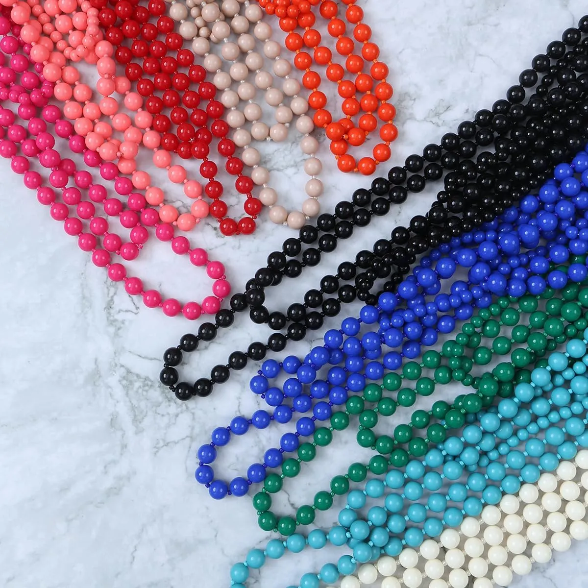 RIAH FASHION Multi Beaded Bubble Statement Necklace - Round Ball Chunky Drape Bib Collar Marbled, 7 Layer Long