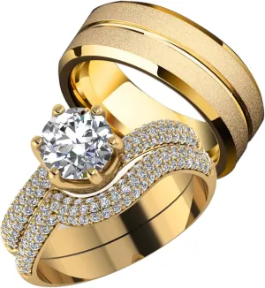 ringheart Couple Rings Matching Ring 1.5ct CZ Gold Plated Women Wedding Ring Sets for Him and Her Ring Sets