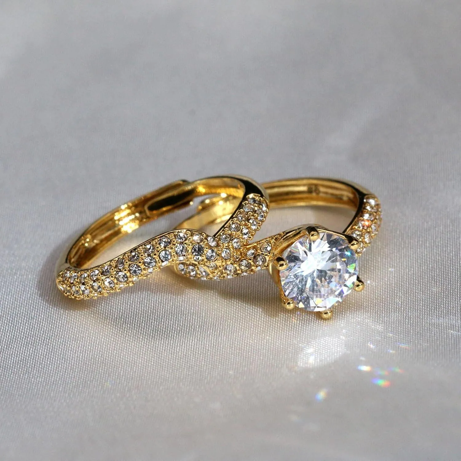 ringheart Couple Rings Matching Ring 1.5ct CZ Gold Plated Women Wedding Ring Sets for Him and Her Ring Sets