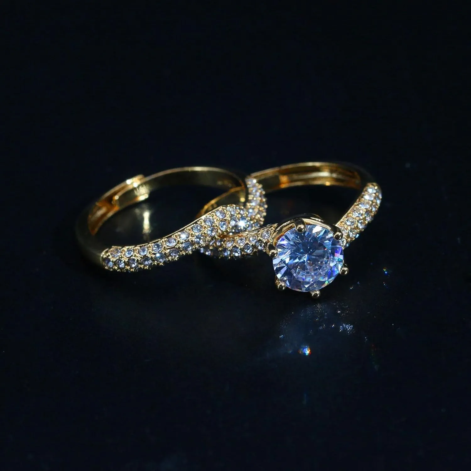 ringheart Couple Rings Matching Ring 1.5ct CZ Gold Plated Women Wedding Ring Sets for Him and Her Ring Sets