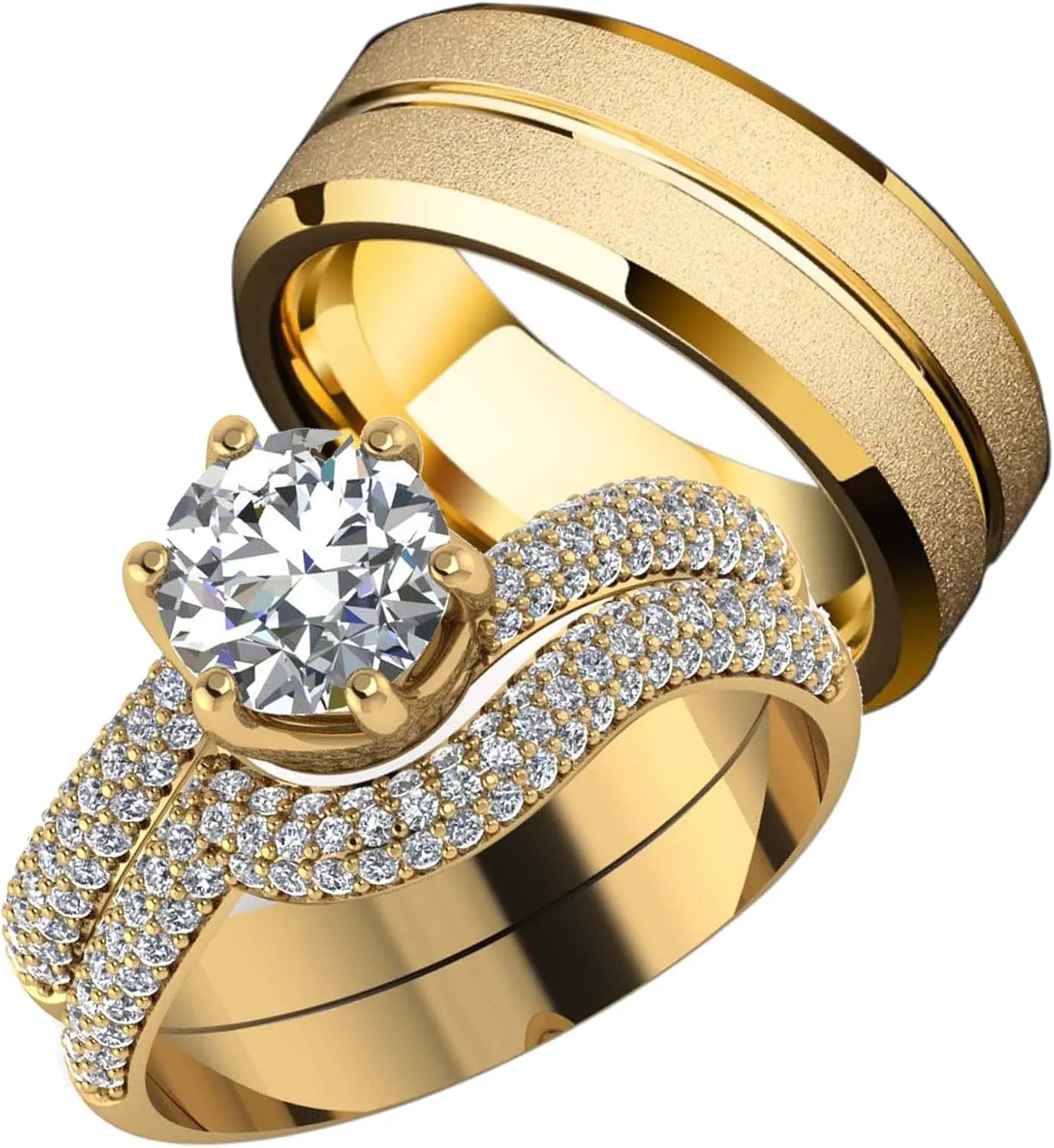 ringheart Couple Rings Matching Ring 1.5ct CZ Gold Plated Women Wedding Ring Sets for Him and Her Ring Sets