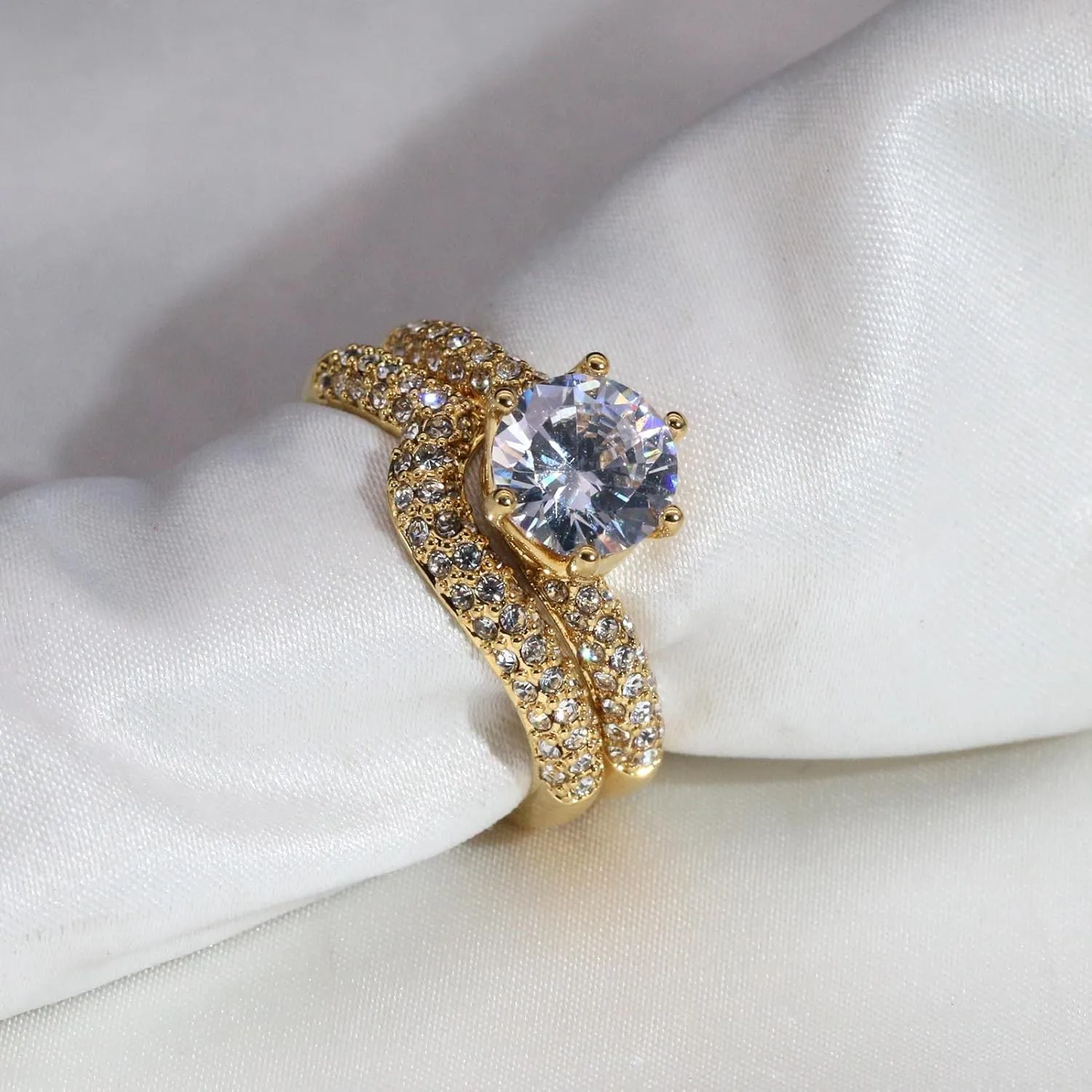 ringheart Couple Rings Matching Ring 1.5ct CZ Gold Plated Women Wedding Ring Sets for Him and Her Ring Sets