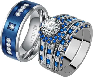 ringheart His Her Ring Couple Rings Matching Ring 1ct AAA CZ Womens Wedding Ring Sets for Him and Her Wedding Bands