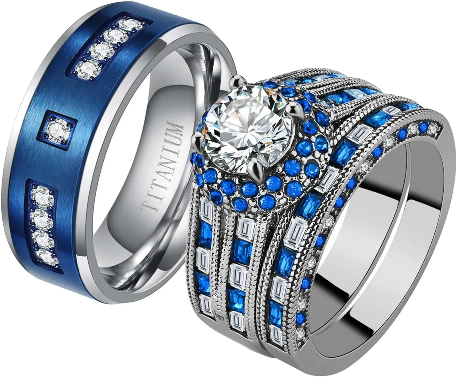 ringheart His Her Ring Couple Rings Matching Ring 1ct AAA CZ Womens Wedding Ring Sets for Him and Her Wedding Bands