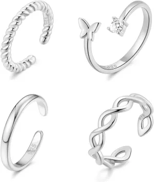 Ritach 925 Sterling Silver Minimalist Toe Rings Set 14K Gold Plated Simple Open Adjustable Band Toe Rings for Women Beach Foot Jewelry for Summer