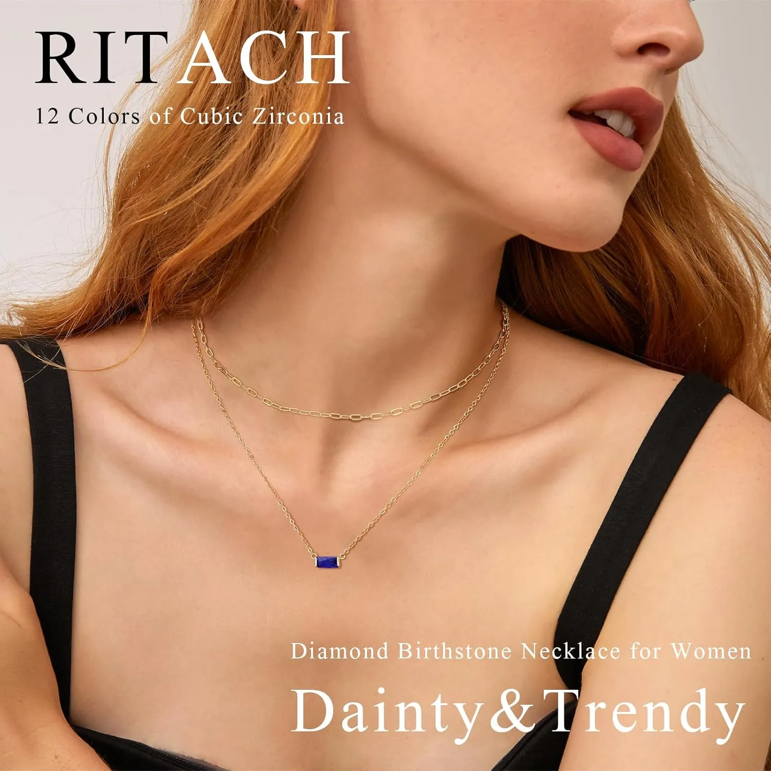 Ritach Layered Birthstone Necklace for Women Mothers 14K Gold Charm Necklace Dainty Paperclip Chain Necklace Pink Emerald Red Purple Pendant Necklace Diamond Jewelry Birthday Party Prom Wedding