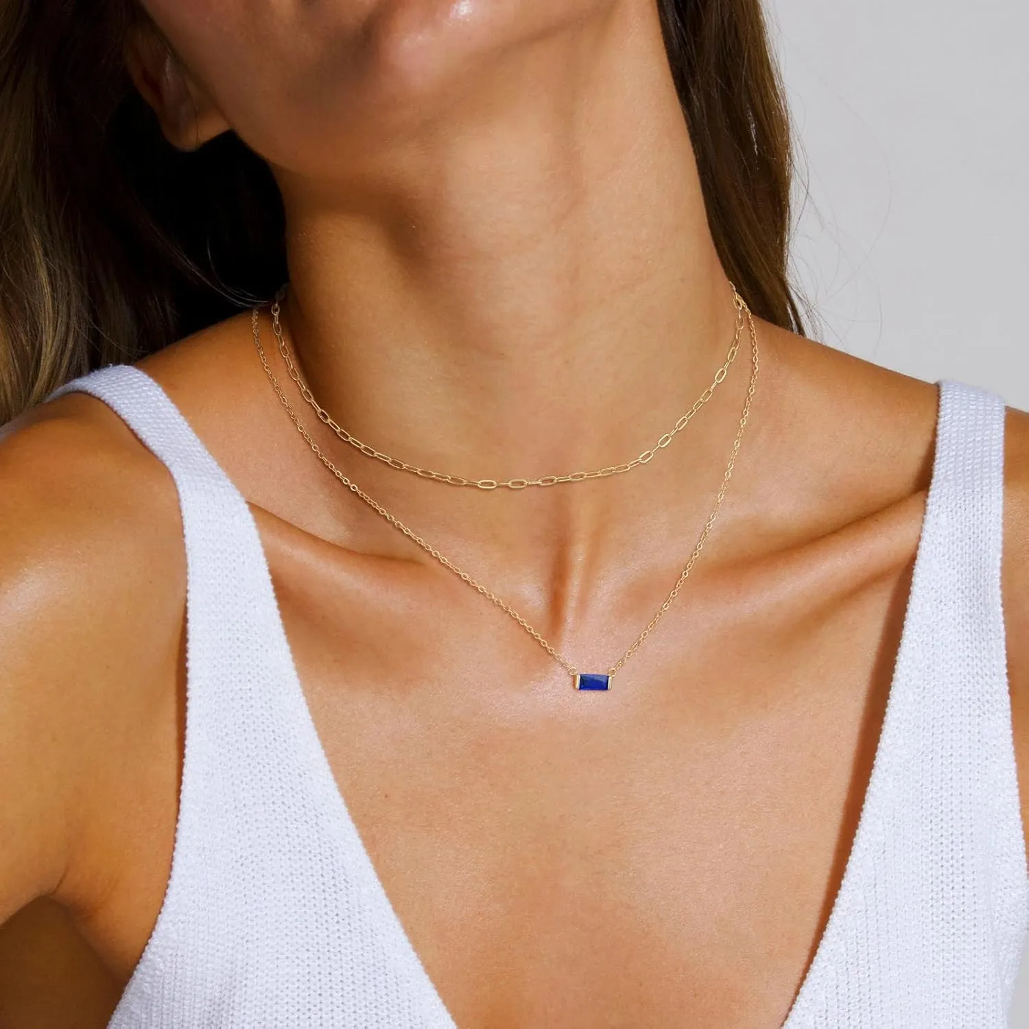 Ritach Layered Birthstone Necklace for Women Mothers 14K Gold Charm Necklace Dainty Paperclip Chain Necklace Pink Emerald Red Purple Pendant Necklace Diamond Jewelry Birthday Party Prom Wedding