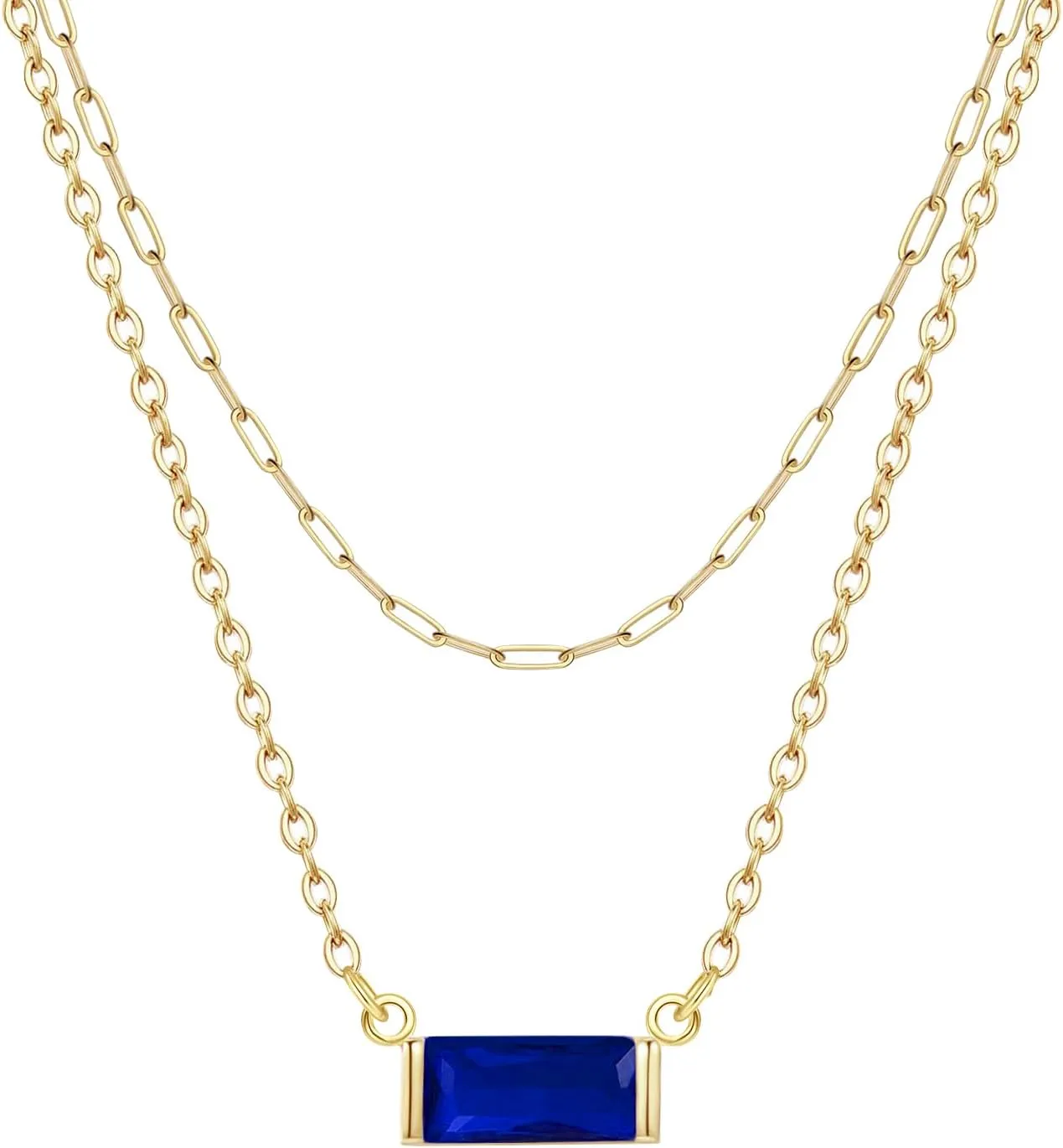 Ritach Layered Birthstone Necklace for Women Mothers 14K Gold Charm Necklace Dainty Paperclip Chain Necklace Pink Emerald Red Purple Pendant Necklace Diamond Jewelry Birthday Party Prom Wedding