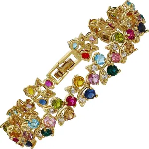 RIZILIA Blossom Tennis Bracelet for Women  7" Round Cut Multicolor Cubic Zirconia CZ in Gold Plated, Elegant Fashion Jewelry Gift