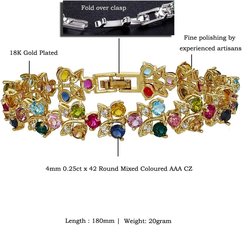 RIZILIA Blossom Tennis Bracelet for Women  7" Round Cut Multicolor Cubic Zirconia CZ in Gold Plated, Elegant Fashion Jewelry Gift