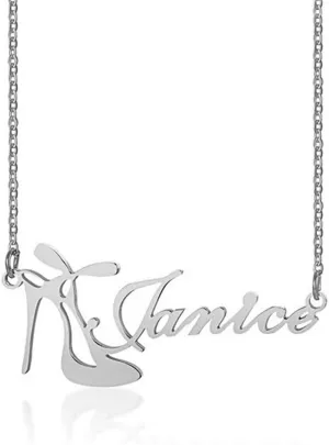RMREWY Custom Name Necklace 925 Sterling Silver High Heel Shoes Pendant Bow Kont Necklace Made Any Name Engrave Custom Necklace for Women Girlfriend