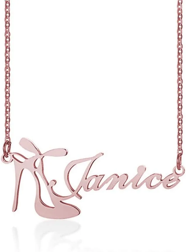 RMREWY Custom Name Necklace 925 Sterling Silver High Heel Shoes Pendant Bow Kont Necklace Made Any Name Engrave Custom Necklace for Women Girlfriend