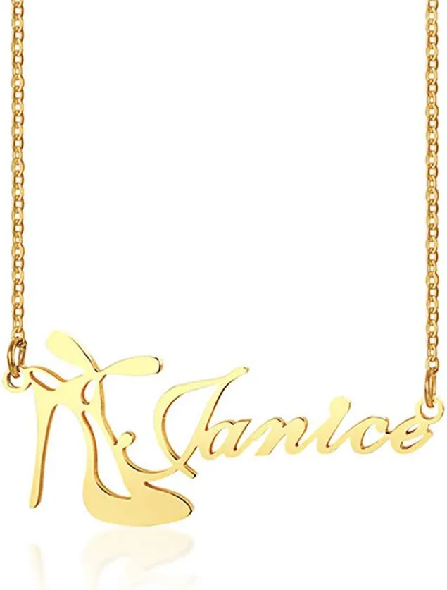 RMREWY Custom Name Necklace 925 Sterling Silver High Heel Shoes Pendant Bow Kont Necklace Made Any Name Engrave Custom Necklace for Women Girlfriend
