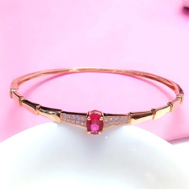 Rose Gold Crystal Ruby Cuff Bracelet