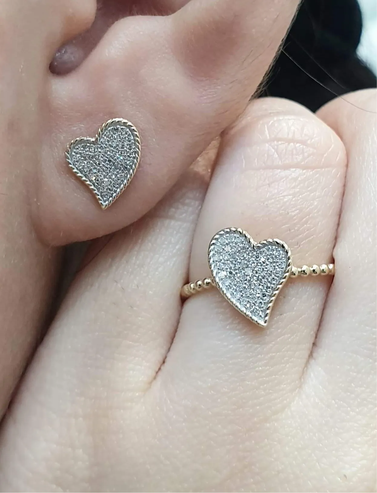 Rose Heart Paved Diamond Jewelry Set 14kt