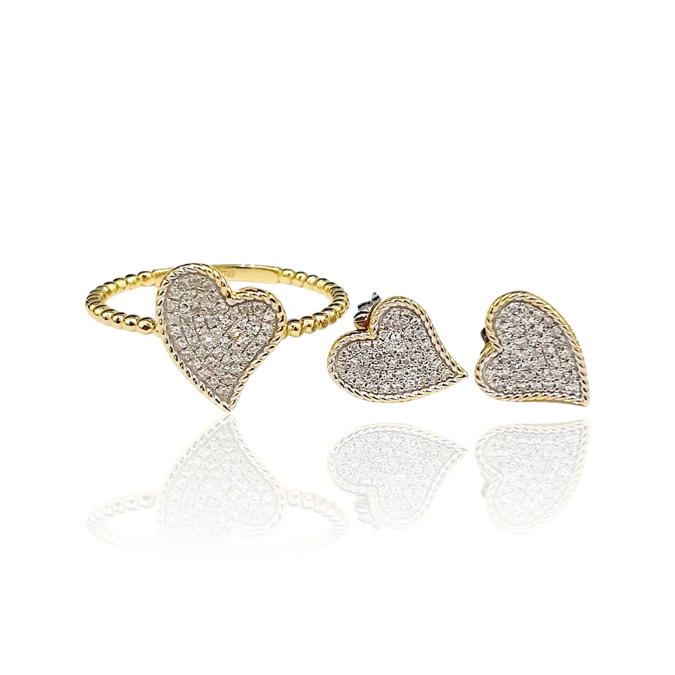 Rose Heart Paved Diamond Jewelry Set 14kt