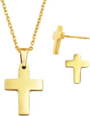 Rosemarie & Jubalee Women's Stainless Steel Religious Christian Cross Charm Necklace And Earrings Gift Set