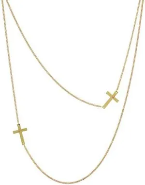 Rosemarie Collections Women's Religious Sideways Christian Cross Double Strand Polished Long Necklace Easter Gift, 24" 3" Extender