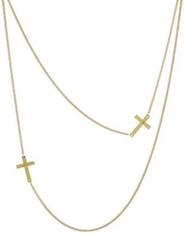 Rosemarie Collections Women's Religious Sideways Christian Cross Double Strand Polished Long Necklace Easter Gift, 24" 3" Extender