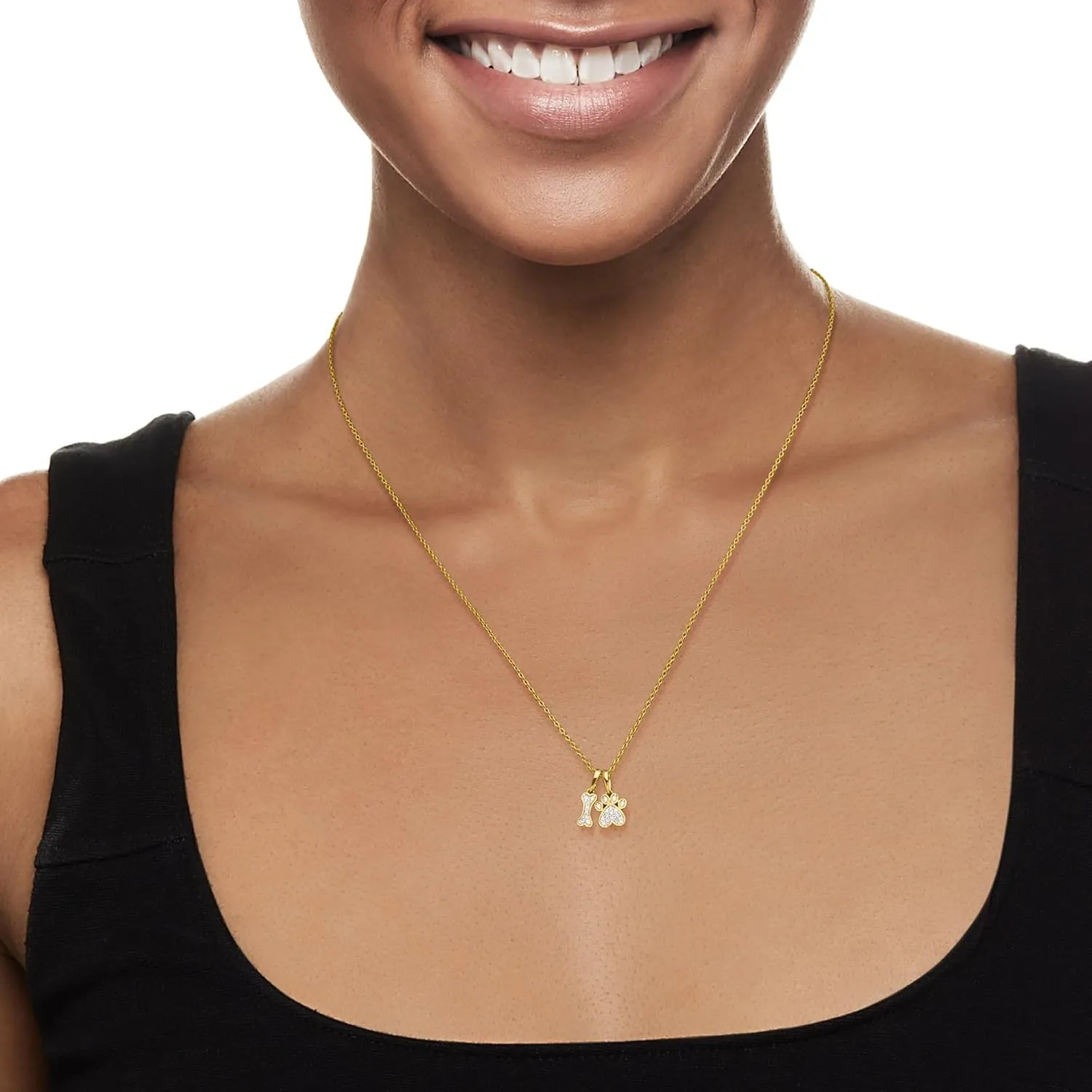 Ross-Simons 0.10 ct. t.w. Diamond Dog Bone and Paw Pendant Necklace in 14kt Yellow Gold