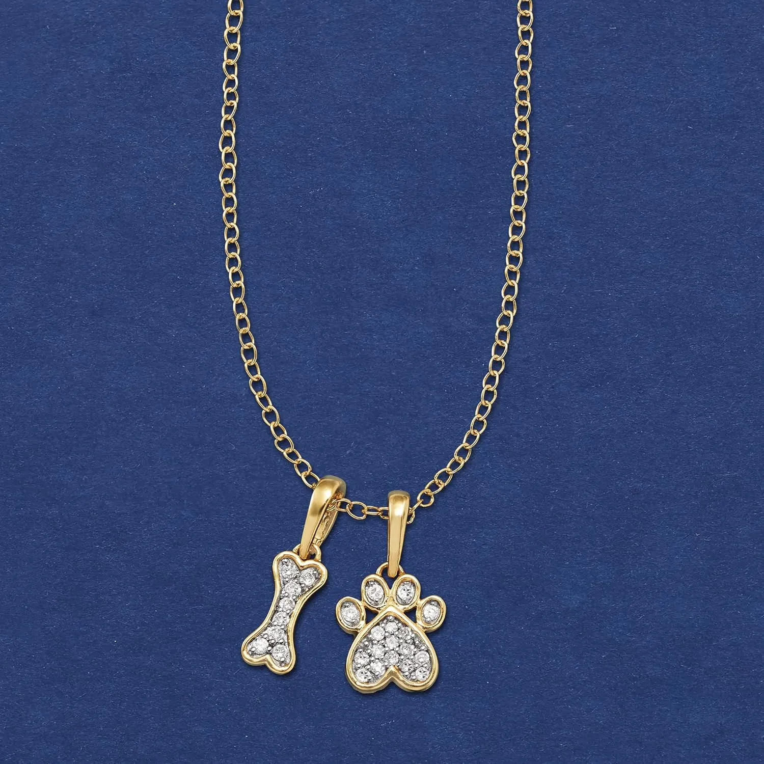 Ross-Simons 0.10 ct. t.w. Diamond Dog Bone and Paw Pendant Necklace in 14kt Yellow Gold