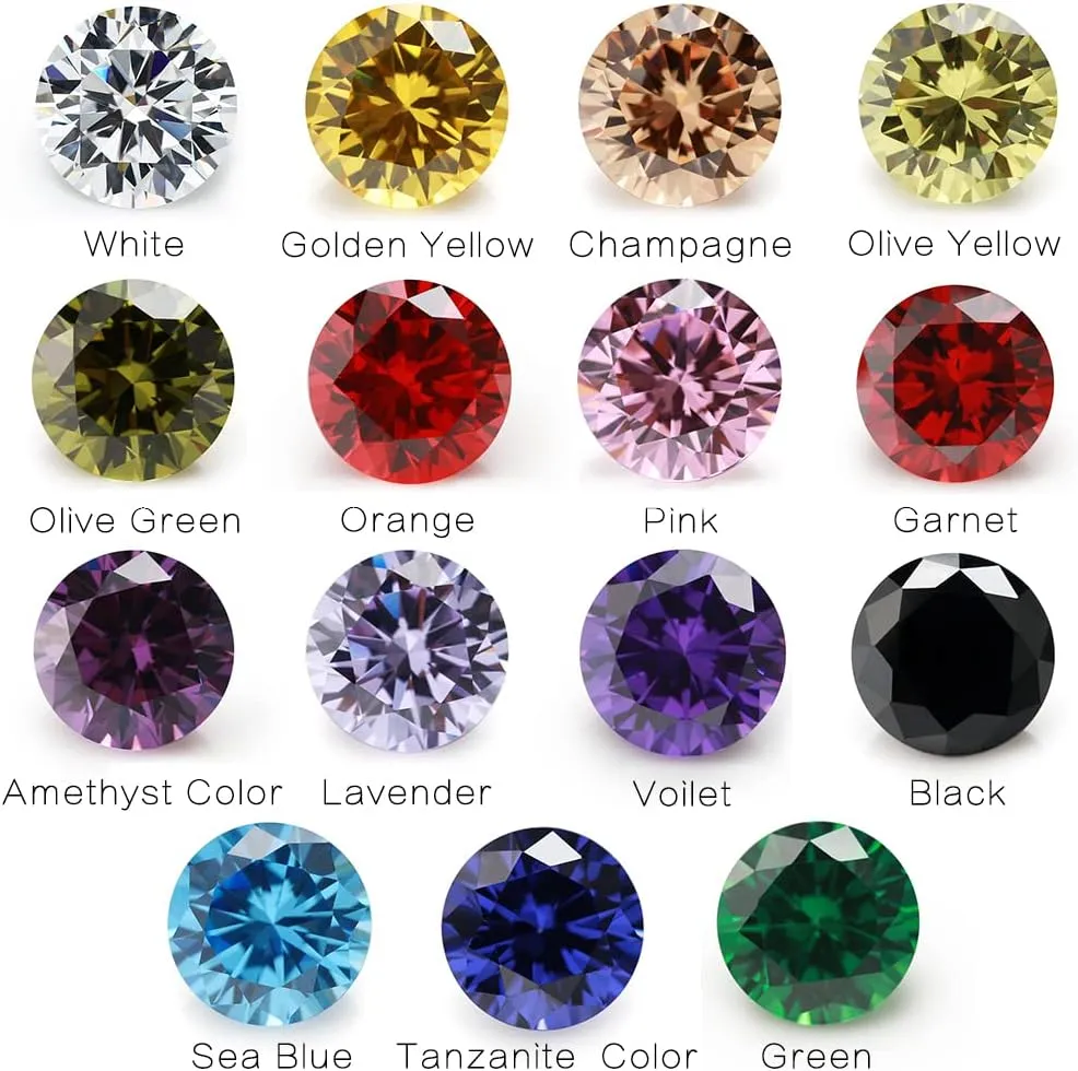Round Cubic Zirconia Synthetic Gemstone Mix 15 Colors 5A Loose CZ Stone for Jewelry Making