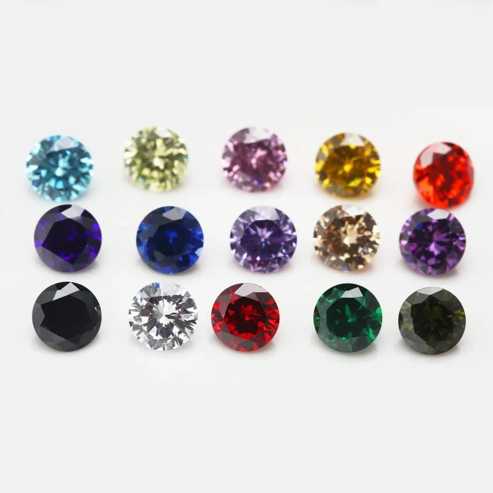 Round Cubic Zirconia Synthetic Gemstone Mix 15 Colors 5A Loose CZ Stone for Jewelry Making