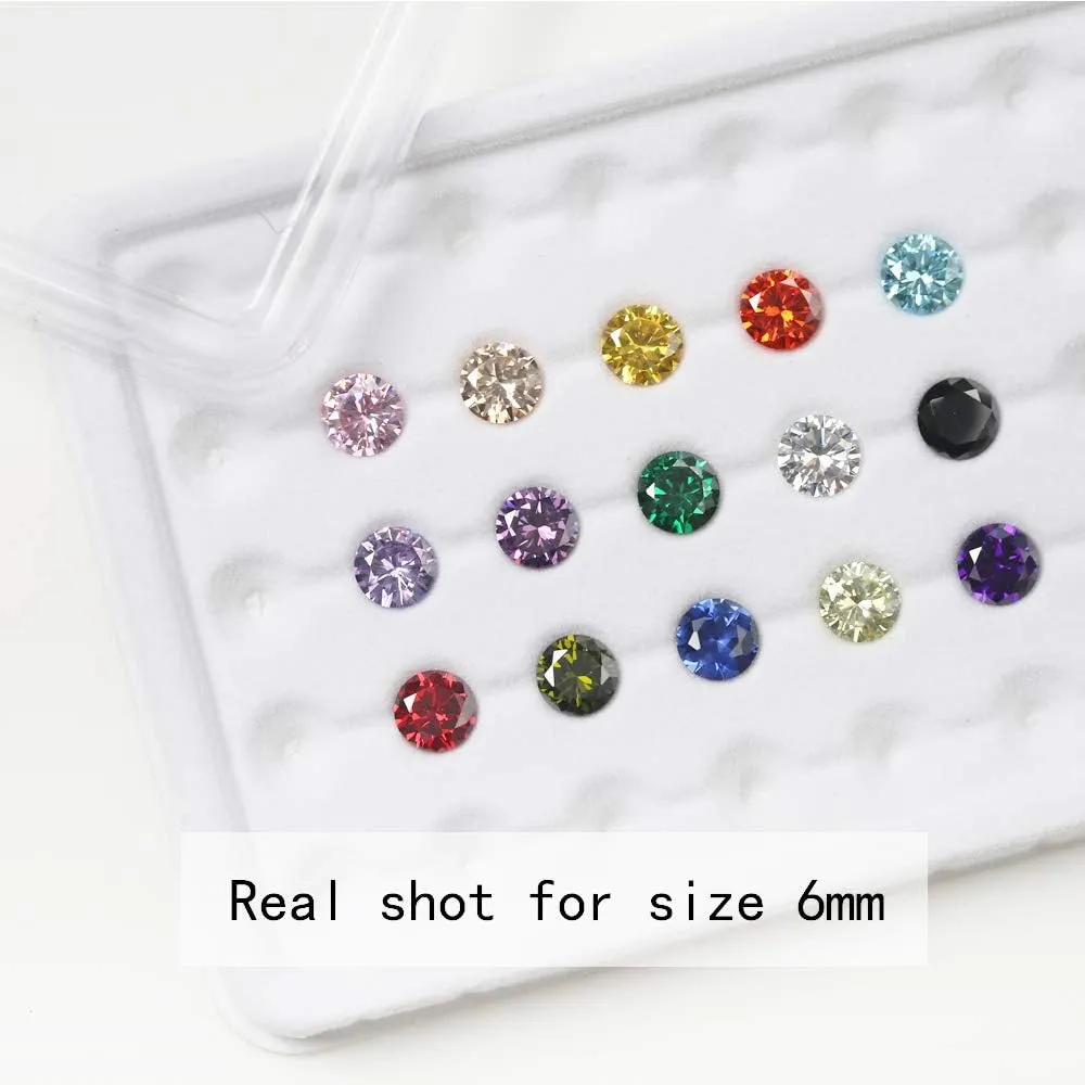 Round Cubic Zirconia Synthetic Gemstone Mix 15 Colors 5A Loose CZ Stone for Jewelry Making