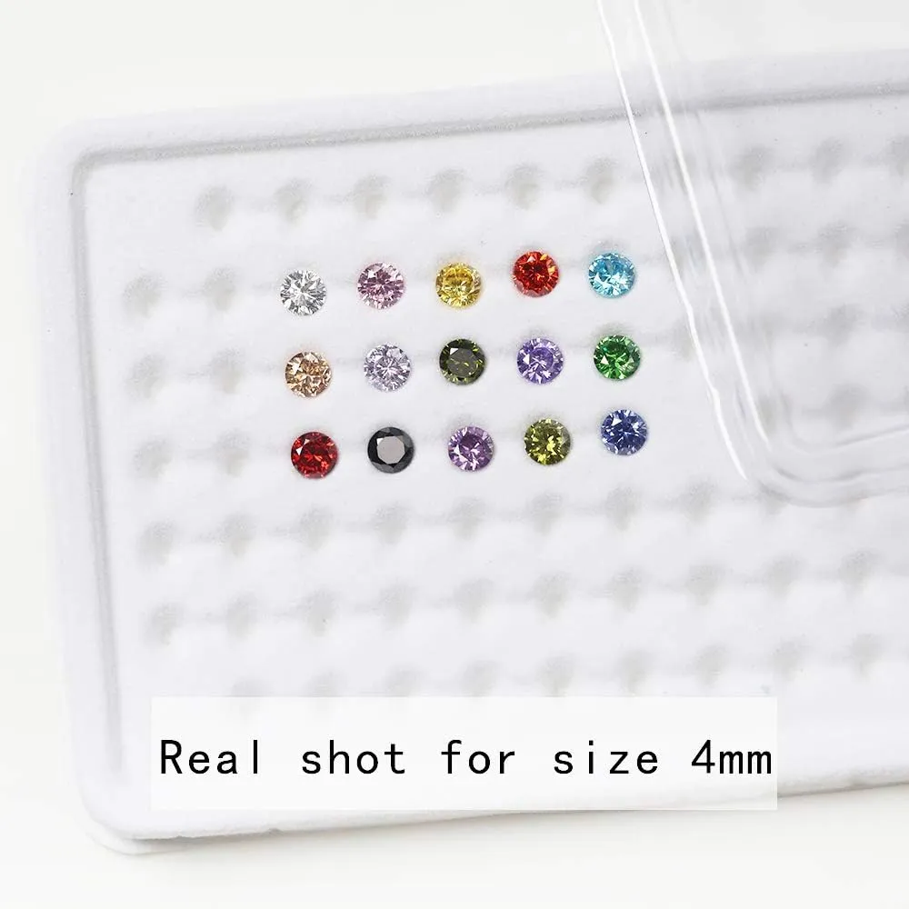 Round Cubic Zirconia Synthetic Gemstone Mix 15 Colors 5A Loose CZ Stone for Jewelry Making