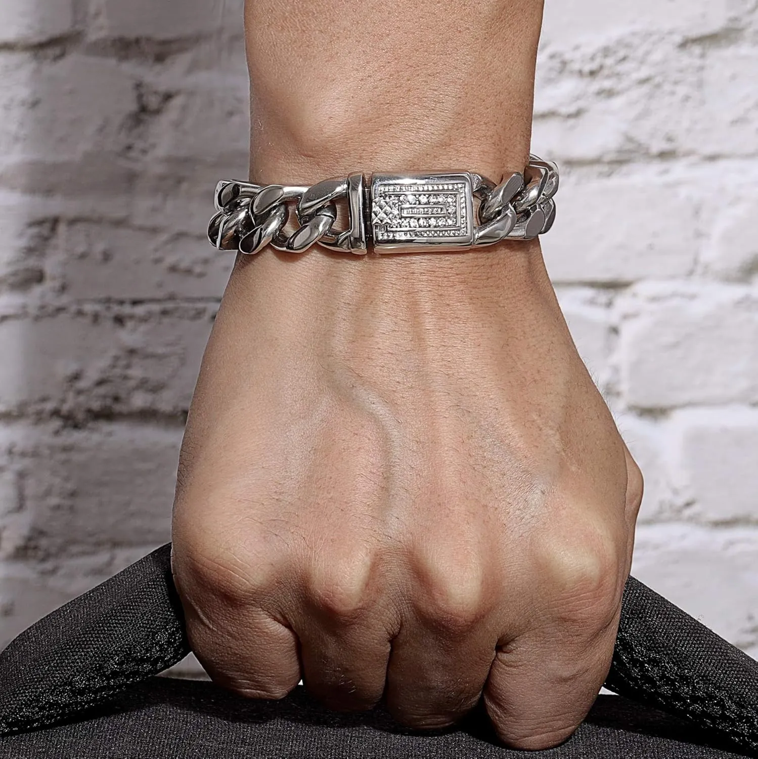 ROWIN&CO Miami Cuban Link Chain for Men 15mm Silver Stainless Steel Curb Necklace/Bracelet, Mens Jewelry, Durable & Anti-Tarnish CZ Diamond Clasp Chain 8" 20" to 35" Inch