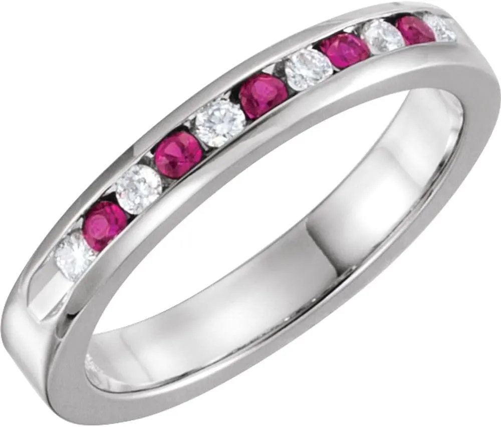 Ruby and 1/8 cttw Diamond Classic Channel-Set Bridal Wedding Engagement Anniversary Band Ring Fine Jewelry For Women Gifts For Her, Size 7
