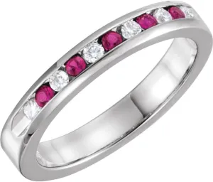Ruby and 1/8 cttw Diamond Classic Channel-Set Bridal Wedding Engagement Anniversary Band Ring Fine Jewelry For Women Gifts For Her, Size 7